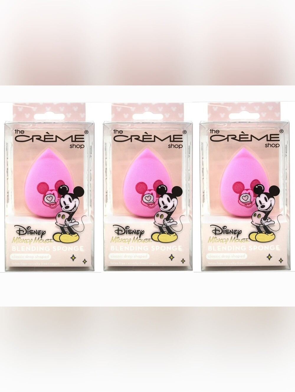 NIB 3pk The Creme Shop x Disney Mickey Mouse Blending Sponge Pink Drop Shape